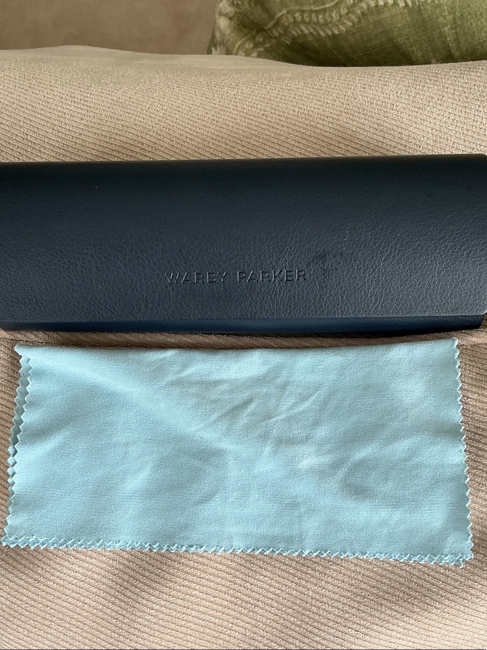 Warby Parker Black Eyewear Case with Mint Blue Cleaning Cloth